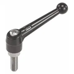 This ball-style adjustable handle features a zinc body with a stainless steel threaded stud. The 5/8"-11 thread and 110 mm length make it suitable for clamping, positioning, and adjusting components in jigs, fixtures, and machine guards where frequent hand adjustment is required.