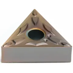 Triangle (T) indexable turning insert for general turning, facing, and profiling operations on metal workpieces. Suitable for medium machining applications requiring chip control and edge strength. Referenced as TNMG160408N-FA.