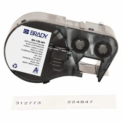 BRADY Combined Label and Ribbon Cartridge: Rectangle, 19/32 in x 1 51/64 in, Black on White - Brady Thermal Transfer Precut Label Roll Cartridges