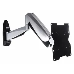 This full motion television mount from STANLEY is designed for wall installation and accommodates 32 to 55 inch screens with a maximum weight of 60 lb. It features 180° swivel, 20° down tilt, and 10° up tilt for flexible viewing angles. Constructed from steel with a matte black finish, the mount includes all necessary mounting hardware.