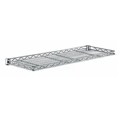 Steel cantilever wire shelf with chrome finish for dry environments. Features a split sleeve design and NSF approval. Supports up to 150 lb. Suitable for organizing supplies in commercial kitchens, warehouses, and retail displays.