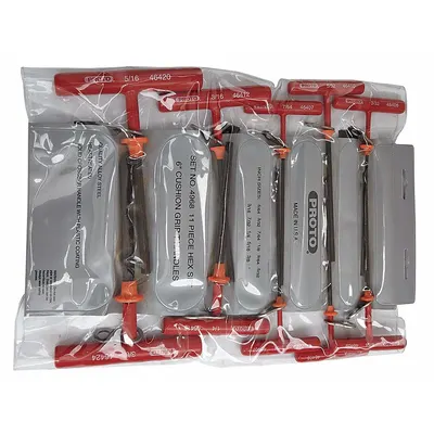 PROTO Hex Key Set: 11 - 15 Pieces, T, SAE, Std End, Long, 11 Pieces, Pouch, Black Oxide - T-Shaped Hex Key Sets
