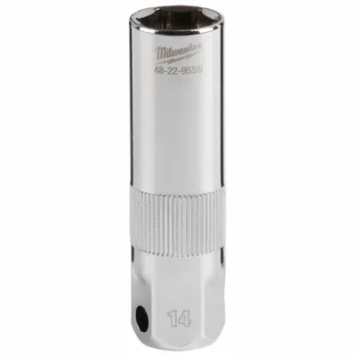 MILWAUKEE Spark Plug Socket: 3/8 in Drive Size, 14 mm Socket Size, 6-Point, Deep - Metric Spark Plug Sockets