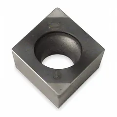 Diamond indexable turning insert for precision turning of hard or abrasive materials. Provides wear resistance and surface finish in general machining operations.