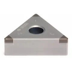 Triangle (T) indexable turning insert for turning operations on lathes. Used for facing, profiling, and contouring in metal removal applications.