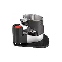 Palm-grip offset router base designed for use with BOSCH PR10E and PR20EVS routers. Provides enhanced control and maneuverability for edge routing, template work, and detailed trimming applications in woodworking and cabinetry. Includes 5 pieces.