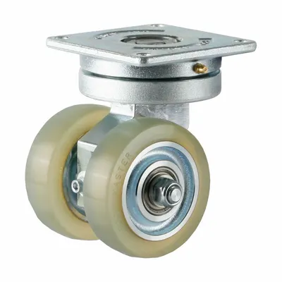 FOOT MASTER Plate Caster: Swivel, Polyurethane, 100 mm Wheel Dia, 30 mm Wheel Wd - Dual-Wheel Self-Compensating AGV & AMR Plate Casters