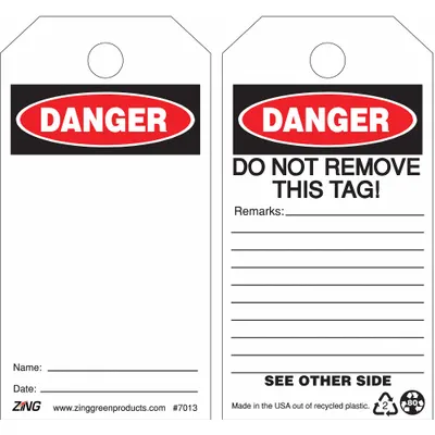 ZING Danger Tags: White, Single Part Tag, 10 Tags - Danger Pre-Printed Header Tags