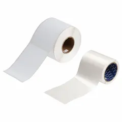 Vinyl, white label protection overlaminates kit with permanent adhesive. Height 4 3/8 in. Used for creating durable labels and overlaminates in industrial identification, cable marking, and equipment labeling applications.