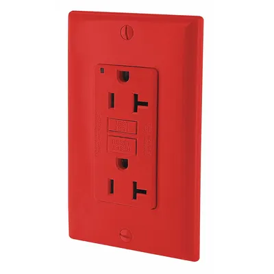 LEVITON GFI Receptacle: Decorator Duplex, 5-20, Red, GFCI, 125V AC, 20 A - General Purpose Receptacles