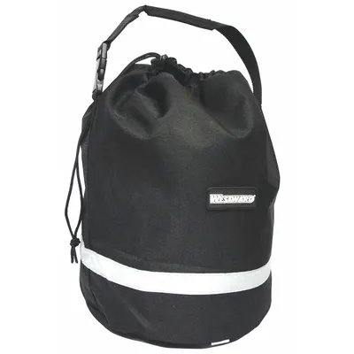 WESTWARD Drawstring Bag: Black, Reflective Stripe/Webbed Carry Handle, Drawstring - Draw String Bags