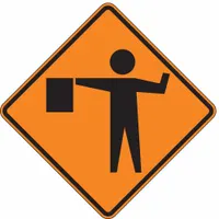 Rigid orange aluminum sign, 0.08 in thick, 30 in x 30 in nominal size. Complies with MUTCD standard W20-7A. High-Intensity Prismatic retroreflective grade for visibility. Used to alert drivers of flagger-controlled work zones ahead