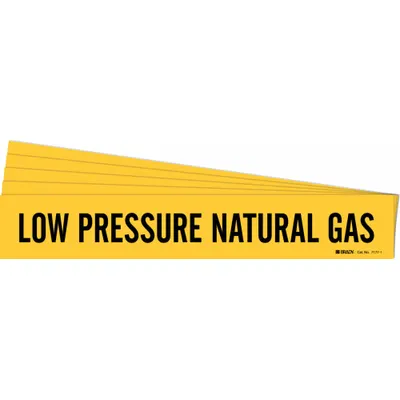 BRADY Pipe Marker: Low Pressure Natural Gas, Yellow, Black, Fits 2 1/2 to 7 7/8 in Pipe O.D. - Low Pressure Natural Gas Adhesive Pipe Markers