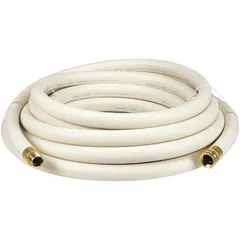 This EPDM washdown hose assembly features a white EPDM cover and is rated for 300 psi working pressure. With a temperature range of -40° to 210°F and 50 ft length, it is suited for high-pressure cleaning, rinsing, and fluid transfer in industrial and sanitary applications.