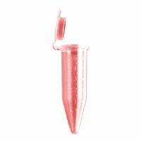 Polypropylene centrifuge tube with 5 mL capacity, conical bottom, and attached red cap. Graduated for volume measurement. Used for sample separation, sedimentation, and storage in laboratory and industrial settings