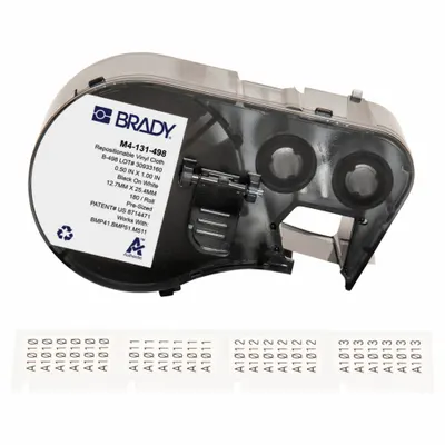 BRADY Wraparound Label: 1/2 in x 1 in, Vinyl, Black on White - Brady Precut Label Roll Cartridges