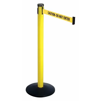 RETRACTA-BELT Barrier Post with Belt: Yellow, No Pattern, Caution Do Not Enter - Message Retractable Belt Post Barriers