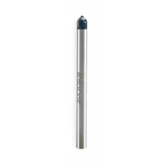 Arrow-tip drill bit for drilling clean holes in glass and tile. Overall length 2 in, maximum drilling depth 2 1/2 in. Suitable for plumbing, electrical, and renovation applications requiring precise entry into brittle materials.