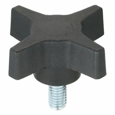 INNOVATIVE COMPONENTS Hand Knob: 4 Point, Plastic w/ Steel Thread, 3/8"-16 Thread - 4-Arm Knobs with Threaded Stud