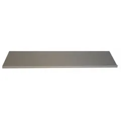This steel shelf is designed for use with antimicrobial plastic wall-mount cabinets, providing a durable storage surface. It features a Dark Taupe SXROH finish and measures 16 3/4 in x 4 3/4 in with an overall height of 1/4 in. Suitable for organizing supplies in settings requiring hygienic storage.