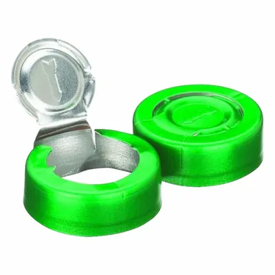 WHEATON Lab Bottle Caps: 20 mm Dia, Green, Aluminum, Unlined, 1,000 Closures Included - Snap On Bottle Caps