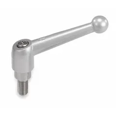 Ball-style adjustable handle with threaded stud for manual clamping, positioning, and adjustment on industrial machinery, jigs, and fixtures. Zinc body with steel thread, 3/8"-16 thread size, and 79 mm length.
