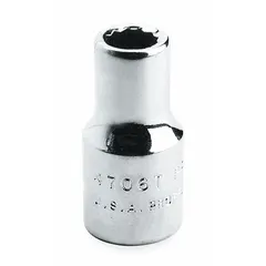 This 1/2" drive hand socket features a 1 3/16" 12-point standard configuration with a black oxide finish. It is designed for tightening or loosening fasteners in industrial maintenance, automotive repair, and assembly applications.