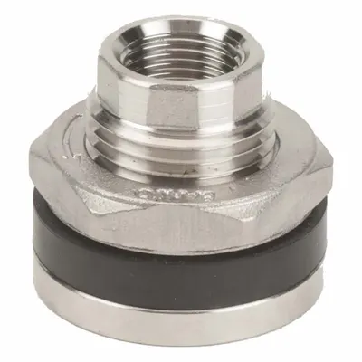 BANJO 316 Stainless Steel Through-Wall Fitting, 3/8 in Female NPT, EPDM Gasket - 316 Stainless Steel Through-Wall Fittings