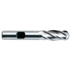 This ball end mill is made from cobalt high-speed steel with a titanium nitride (TiN) coating for wear resistance. It has a 5/16" cutting diameter, 3/4" length of cut, and 2-1/2" overall length with 4 flutes. Suitable for contouring, slotting, and profiling in metalworking applications such as die and mold machining and general CNC milling of steel, stainless steel, and tool steels.