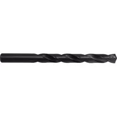 This high-speed steel jobber-length drill bit features a 135° split point that reduces walking and eliminates the need for center punching. The black oxide finish improves lubricity and corrosion resistance. Suitable for general-purpose drilling in metal, wood, and plastics.