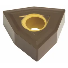 Trigon (W) shaped indexable turning insert for general turning, facing, and profiling. Suitable for medium to heavy roughing on steel, stainless steel, and cast iron.