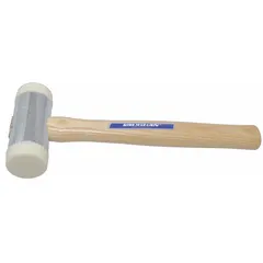 Replacement face tip for industrial hammers, made of hard-grade white nylon. Features a 1 3/4 in diameter and 3/4-12 threaded mounting. Used for controlled striking force without marring surfaces in assembly, metalworking, and maintenance tasks.