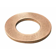 This OILITE thrust washer is a general purpose lubricated metallic component made from SAE 841 bronze. It has a 1/2 in bore, 1 in OD, and 0.125 in thickness, operating from -35°F to 300°F. Sold in a pack of 10, it is Reach Certified and suitable for reducing friction and wear between rotating and stationary surfaces in machinery.