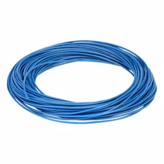 Polyurethane tubing with 1/16 in ID and 1/8 in OD, supplied in 100 ft length. Blue color, Shore A 90 to 95 hardness. Rated for 250 psi at 180°F. Suitable for pneumatic systems, fluid transfer, and instrumentation lines.