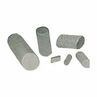 Porcelain finishing media in angle cut cylinder shape with polished finish. Designed for use in vibratory tumblers in wet environments for deburring, polishing, and surface finishing of metal parts. Supplied in 50 lb quantity