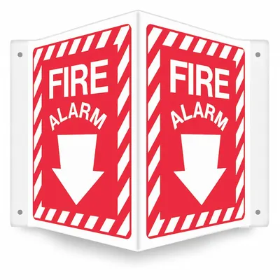CONDOR Safety Sign: PETG, Mounting Holes Sign Mounting, 12 in x 14 in Nominal Sign Size - V-Shape Projection Fire Alarm Signs