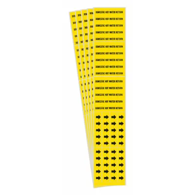 BRADY Pipe Marker: Domestic Hot Water Return, Yellow, Black, Fits 3/4 in and Smaller Pipe O.D. - Domestic Hot Water Return Adhesive Pipe Markers