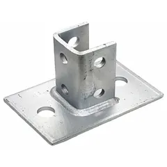 This post base is designed for securing single-channel strut systems to floors or walls. Constructed from electroplated steel with six holes, it provides a stable mounting point for supporting conduit, piping, or cable trays in industrial and commercial installations.