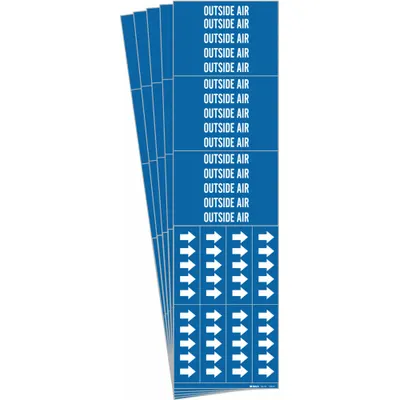BRADY Pipe Marker: Outside Air, Blue, White, Fits 3/4 in and Smaller Pipe O.D. - Outside Air Adhesive Pipe Markers