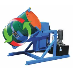 Single-stage drum tumbler mixer for 30 to 55 gal drums with 800 lb capacity. Features a TEFC motor, variable speed, and tilt-to-load design. Suitable for mixing powders, liquids, or aggregates in batch processing applications.
