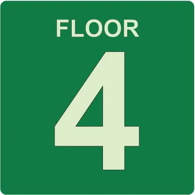 ABILITY ONE Photoluminescent Floor Sign, 8 in x 8 in, Adhesive Mounting - Square Floor 4 Signs