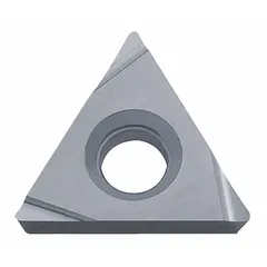 Triangle-shaped indexable turning insert made of cermet, suitable for finish turning and light roughing of steels and stainless steels. Provides high wear resistance and a sharp cutting edge for improved surface finish in CNC lathe operations.