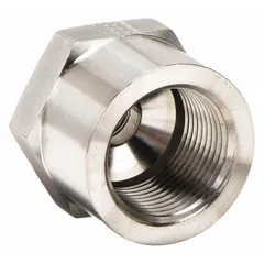This straight pipe fitting is designed for extreme pressure instrumentation applications, connecting and directing fluid flow in high-pressure hydraulic and pneumatic systems. Constructed from 316 stainless steel, it has a fitting pipe size of 3/4 in x 1/4 in, a maximum operating pressure of 4,300 psi, and a length of 1 35/64 in.