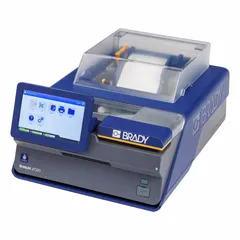 This desktop printer is a PC-connected, full-color inkjet model with Wi-Fi connectivity. It includes the Brady Workstation Safety and Facility Identification Software Suite, a J-ALIGN 4-inch wide vinyl media starter roll, and an AC adapter. Typical applications include printing labels for pipe markers, equipment tags, and hazard warnings in facility safety identification.