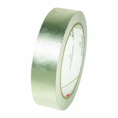 Silver embossed foil electrical tape, 60 yards length, 4 mil thickness, rated for 600 V. Used for EMI shielding in electrical enclosures, cable assemblies, and circuit boards to block unwanted signals and protect sensitive electronics.