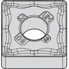 Square indexable turning insert for general-purpose turning, facing, and profiling. Features a chipbreaker design for effective chip control. Suitable for a variety of workpiece materials in metalworking operations.