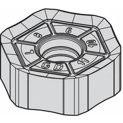 Hexagon-shaped indexable milling insert for general-purpose machining of steel, stainless steel, and cast iron. Suitable for face and shoulder milling operations in industrial manufacturing. Manufacturer part number 3954432.