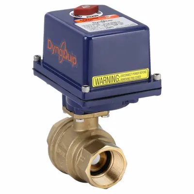 DYNAQUIP CONTROLS Electrically Actuated Two-Way Ball Valve: 1 1/2 in, Brass, 120V AC - Brass Electrically-Actuated Ball Valves