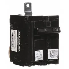 30 A, 1-pole bolt-on miniature circuit breaker rated for 120/240V AC single-phase. Features a shunt trip for remote tripping capability. Maximum AIR rating of 10kA at 120/240V AC. Designed for use with Siemens P1 panelboards in commercial and industrial applications requiring overcurrent protection.
