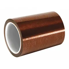 Polyimide film tape with silicone adhesive, amber color, 5 yd length, 2.7 mil thickness. Designed for electrical insulation in high-temperature applications such as coil winding, transformer wrapping, and capacitor protection.